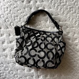 Coach Parker Op Art Gray Black Silver hardware Hobo Bag